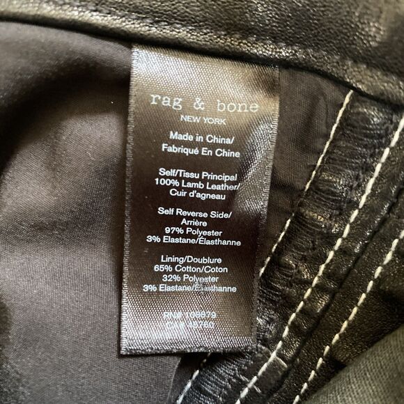 NWOT rag & bone | Black 100% Lamb Leather Jeans/Pants w/ White Stripes - Size 27 - Picture 10 of 12